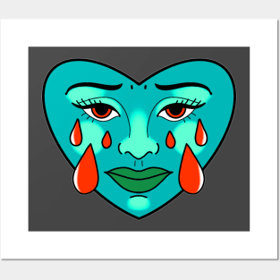 blue crying heart with thick lips amd red eyes cute gift Posters and Art